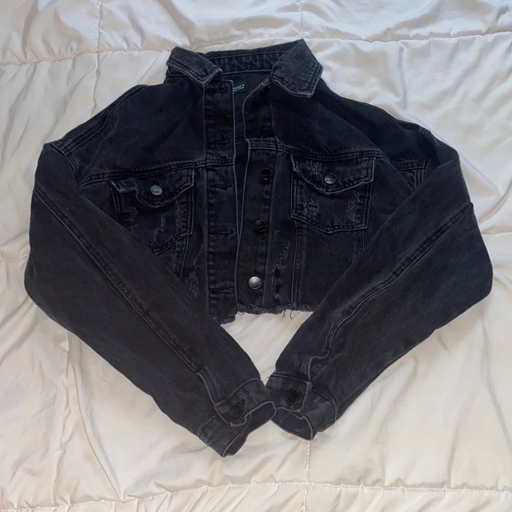 cropped black jean jacket